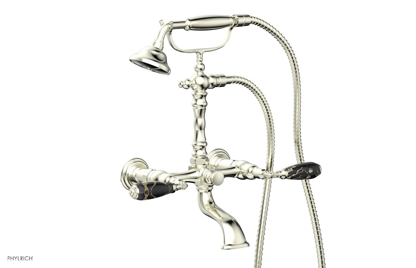 Phylrich VALENCIA Exposed Tub & Hand Shower - Black Marble Lever Handle by Phylrich