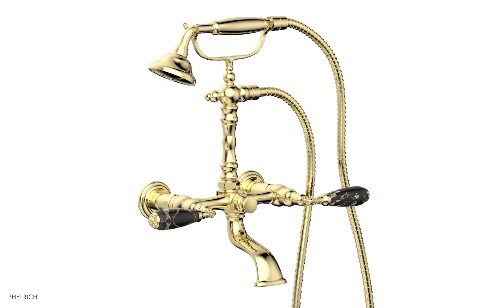 Phylrich VALENCIA Exposed Tub & Hand Shower - Black Marble Lever Handle