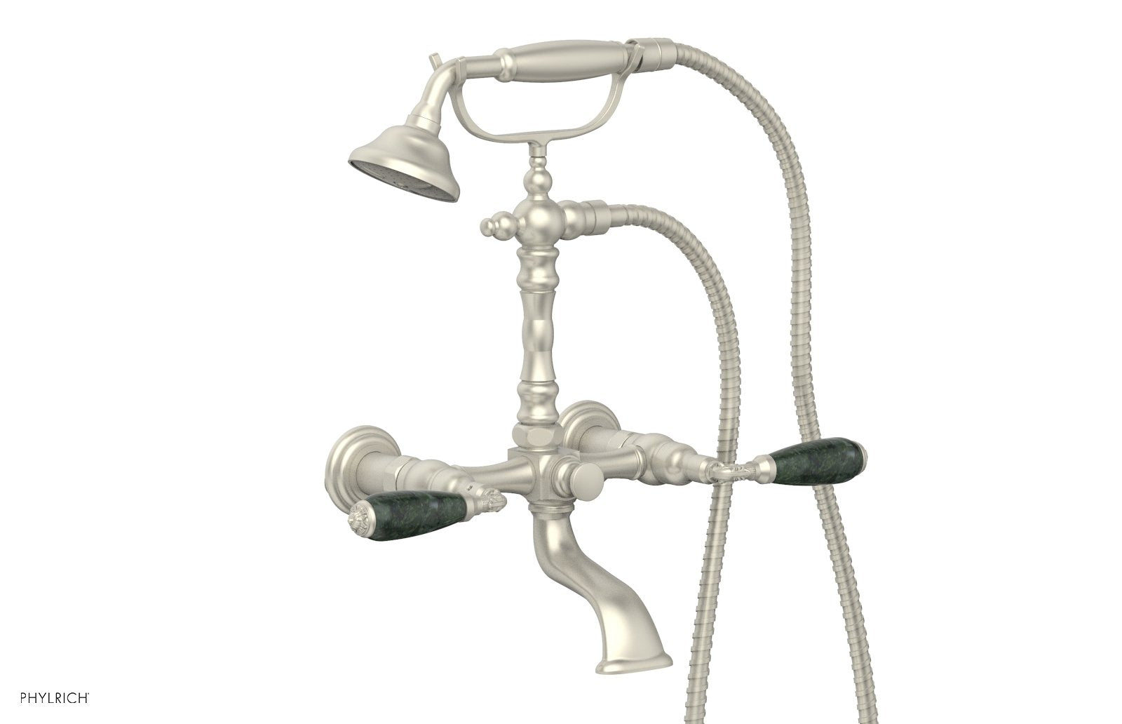 Phylrich VALENCIA Exposed Tub & Hand Shower - Green Marble Lever Handle