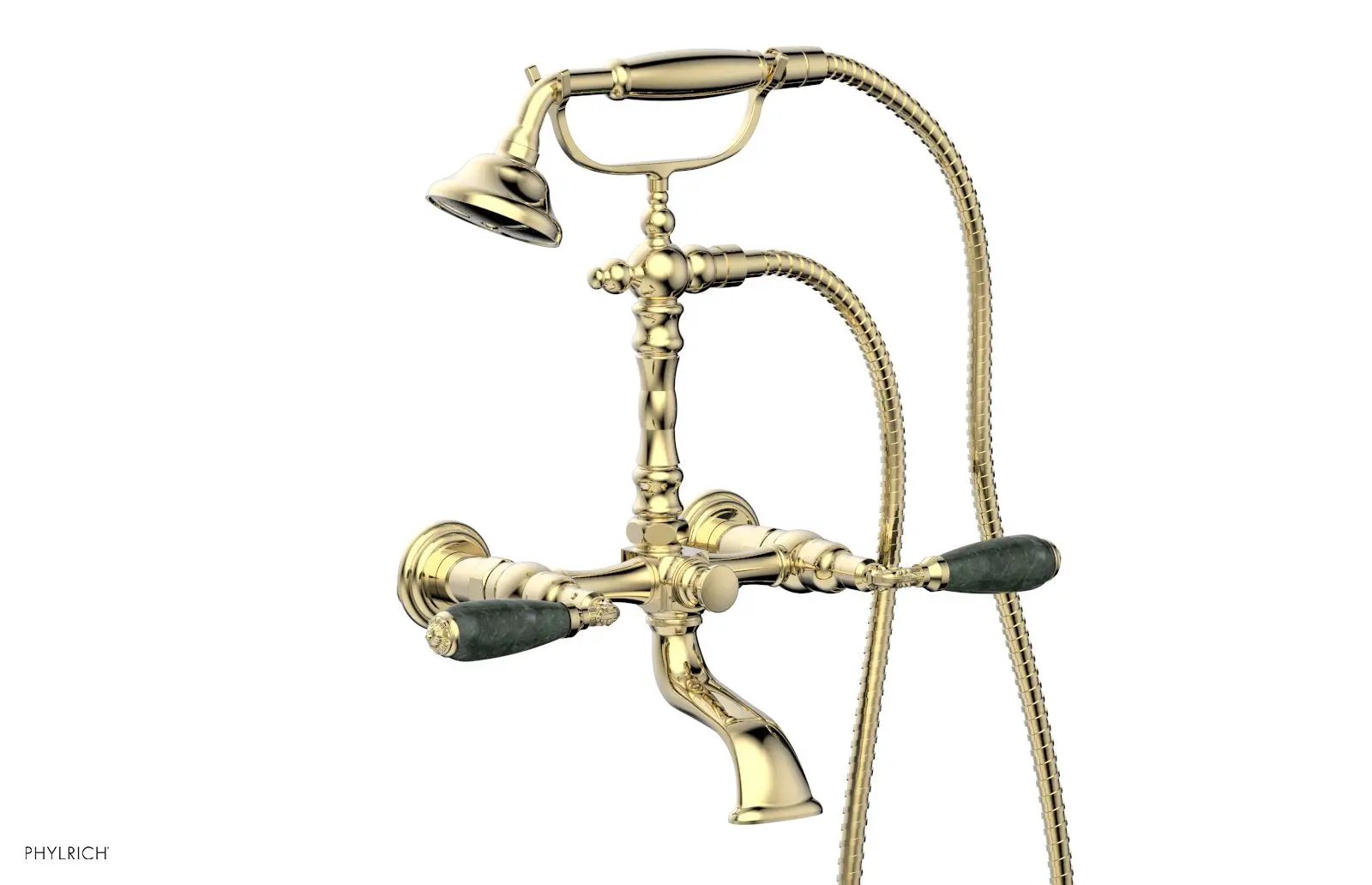 Phylrich VALENCIA Exposed Tub & Hand Shower - Green Marble Lever Handle by Phylrich