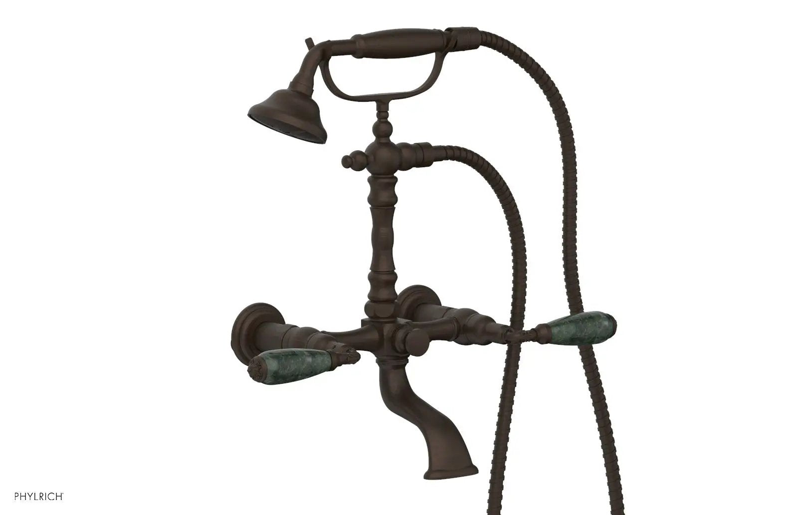 Phylrich VALENCIA Exposed Tub & Hand Shower - Green Marble Lever Handle by Phylrich