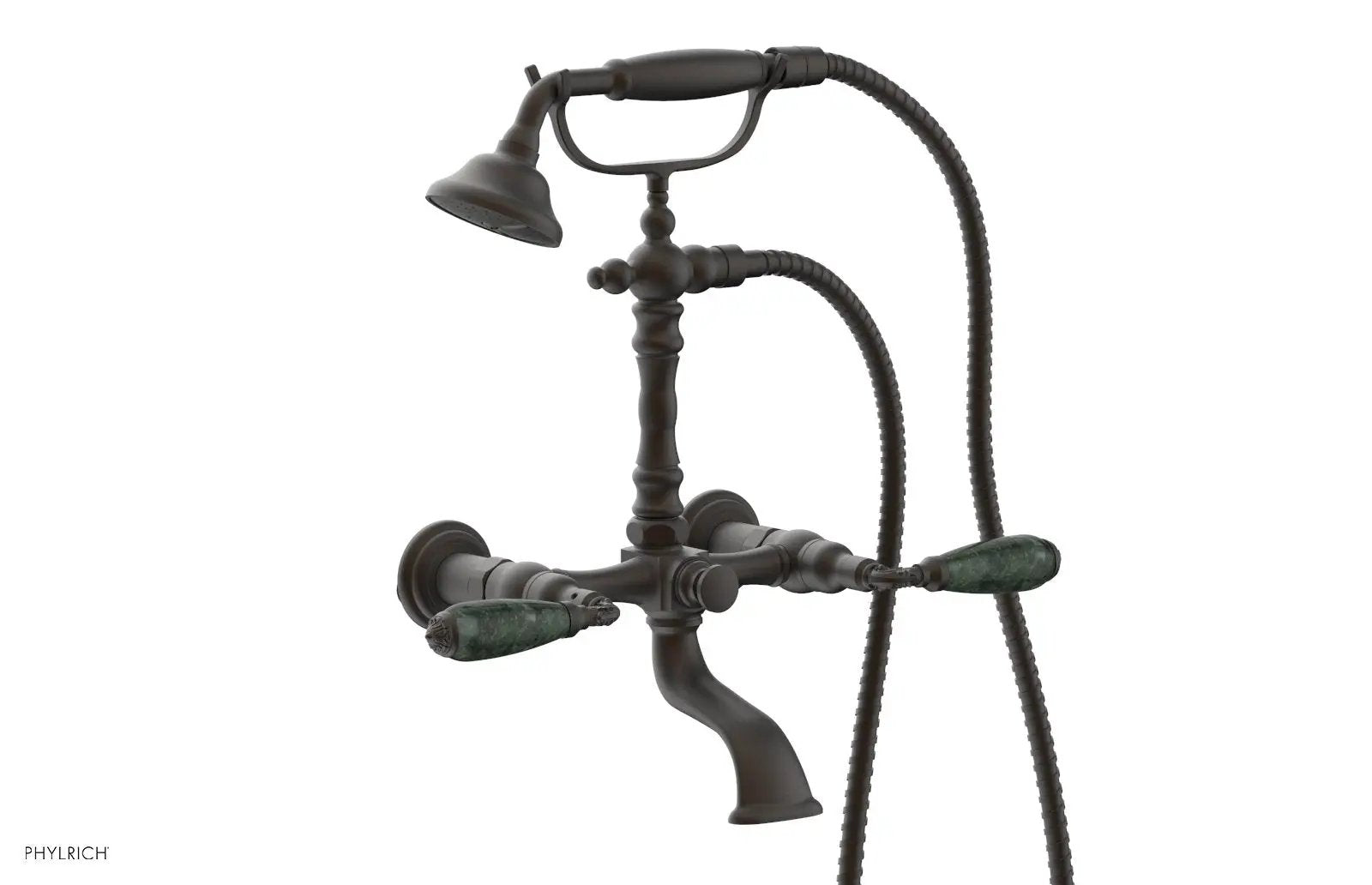 Phylrich VALENCIA Exposed Tub & Hand Shower - Green Marble Lever Handle by Phylrich