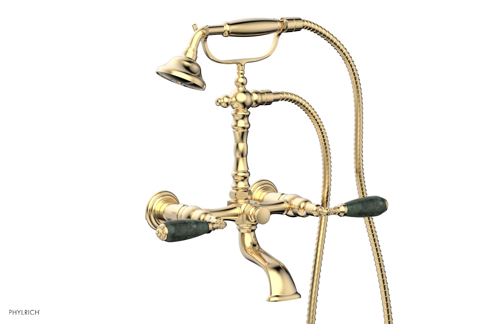 Phylrich VALENCIA Exposed Tub & Hand Shower - Green Marble Lever Handle