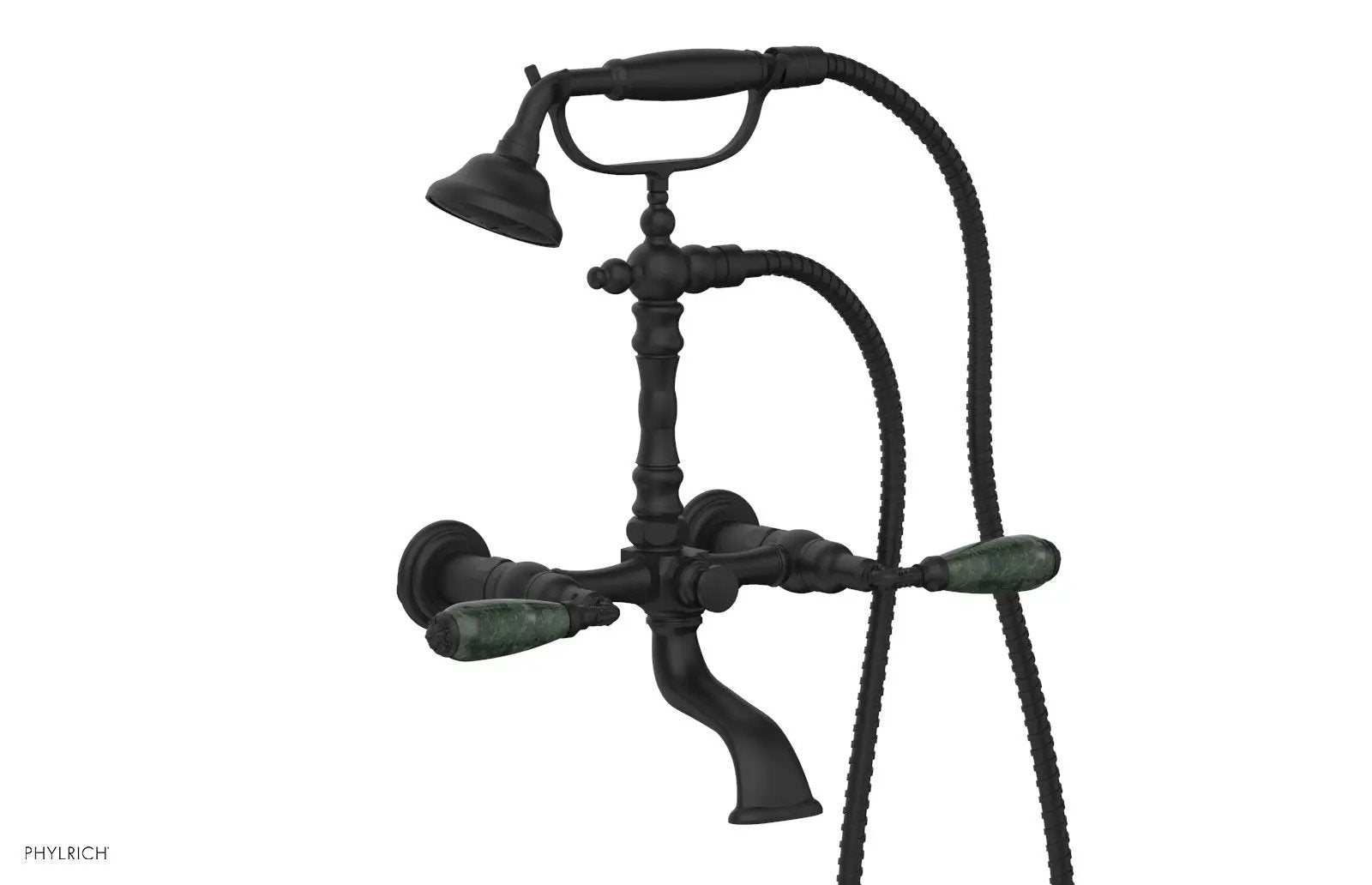 Phylrich VALENCIA Exposed Tub & Hand Shower - Green Marble Lever Handle by Phylrich