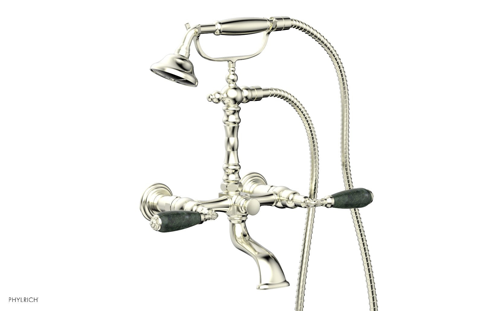 Phylrich VALENCIA Exposed Tub & Hand Shower - Green Marble Lever Handle