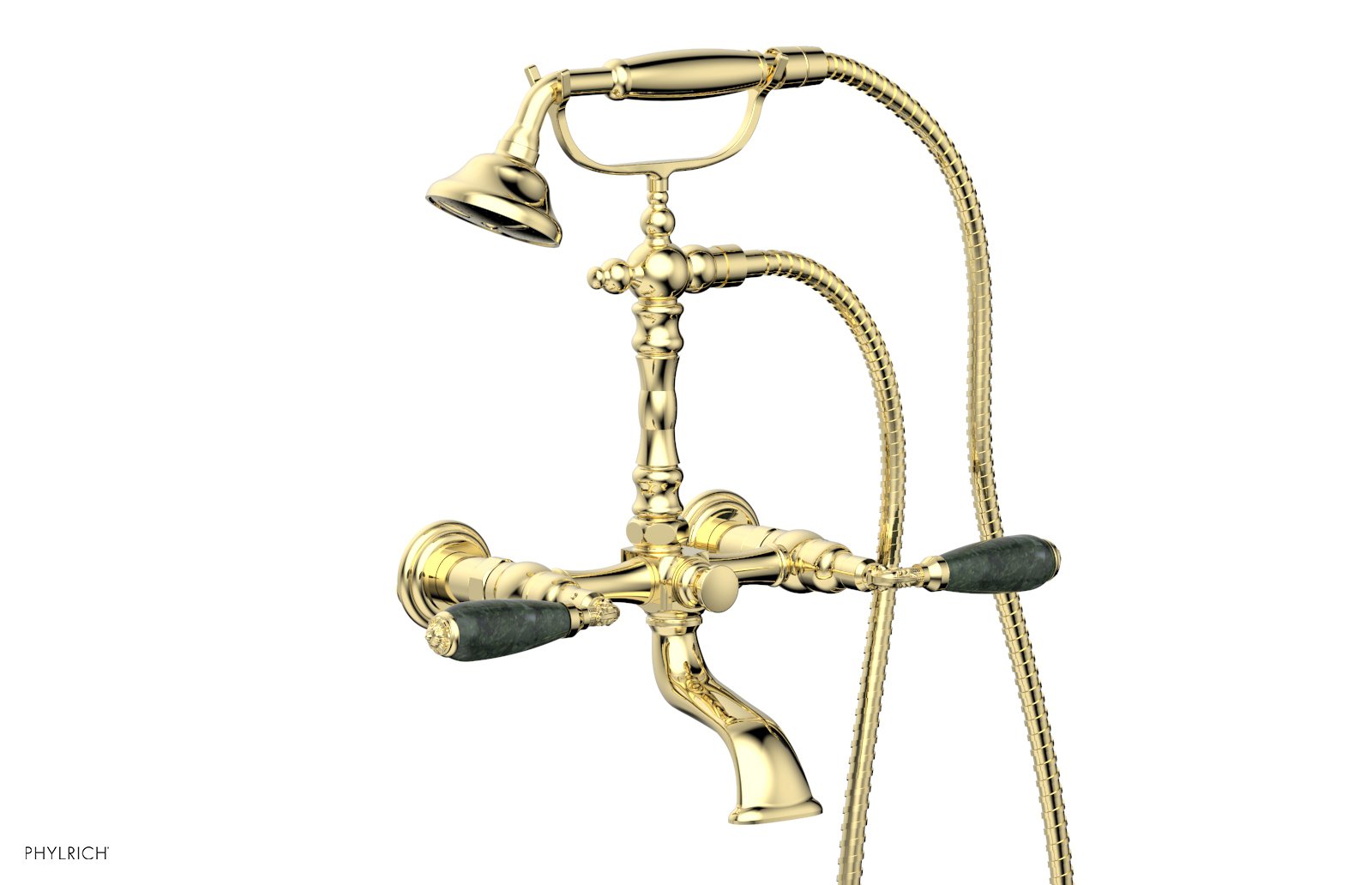 Phylrich VALENCIA Exposed Tub & Hand Shower - Green Marble Lever Handle