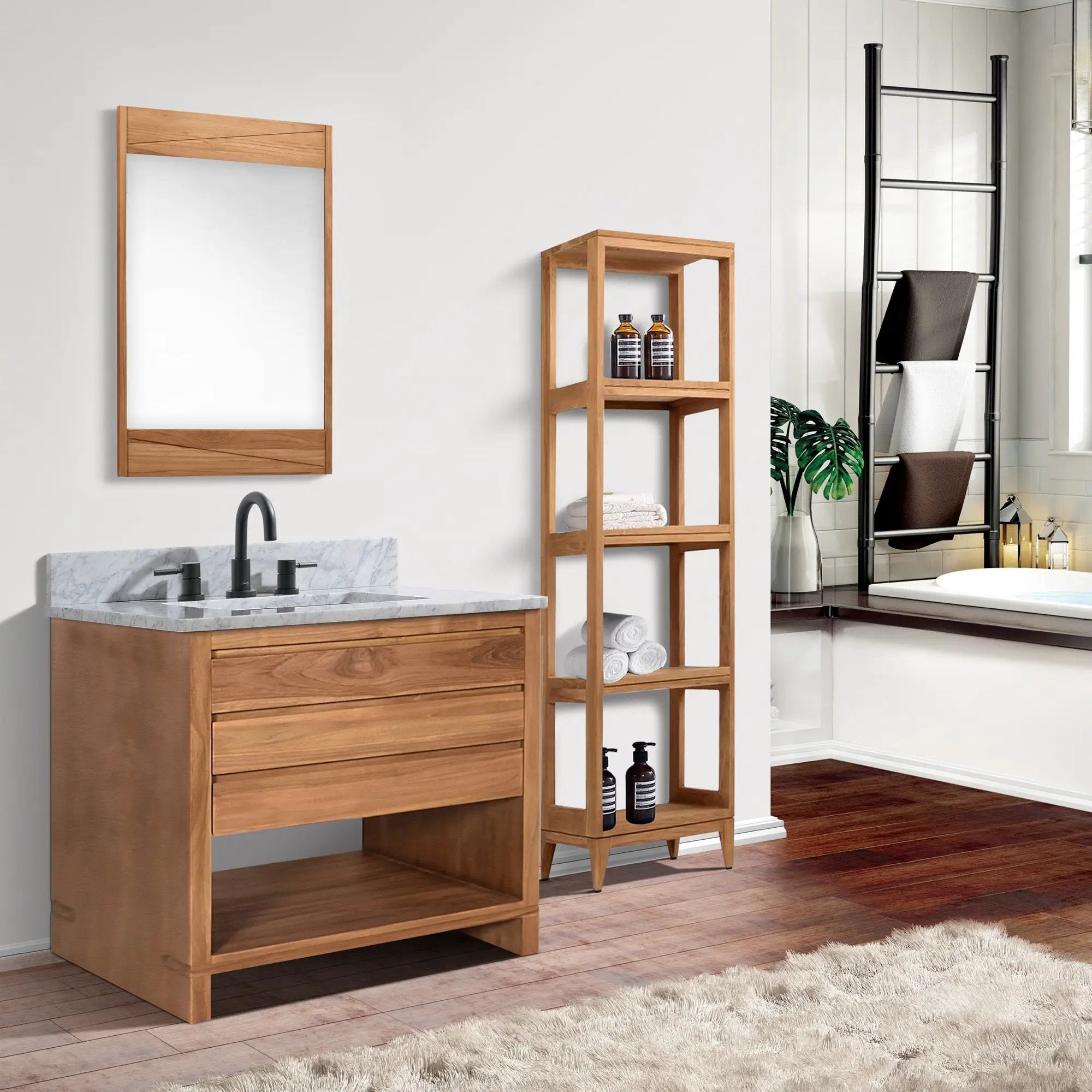 natural teak vanity set