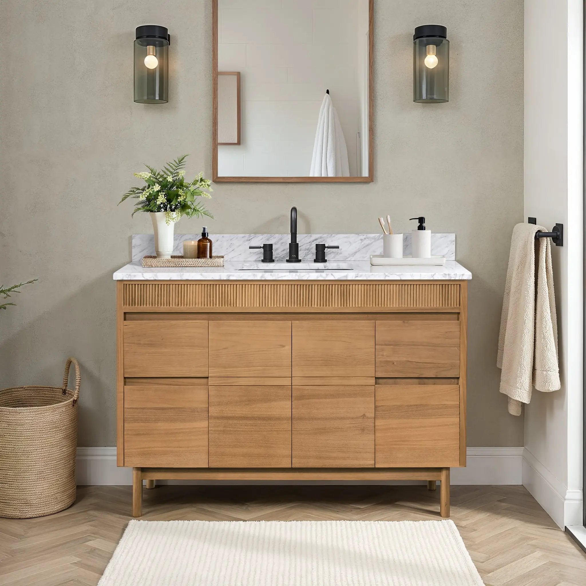 natural teak vanity set