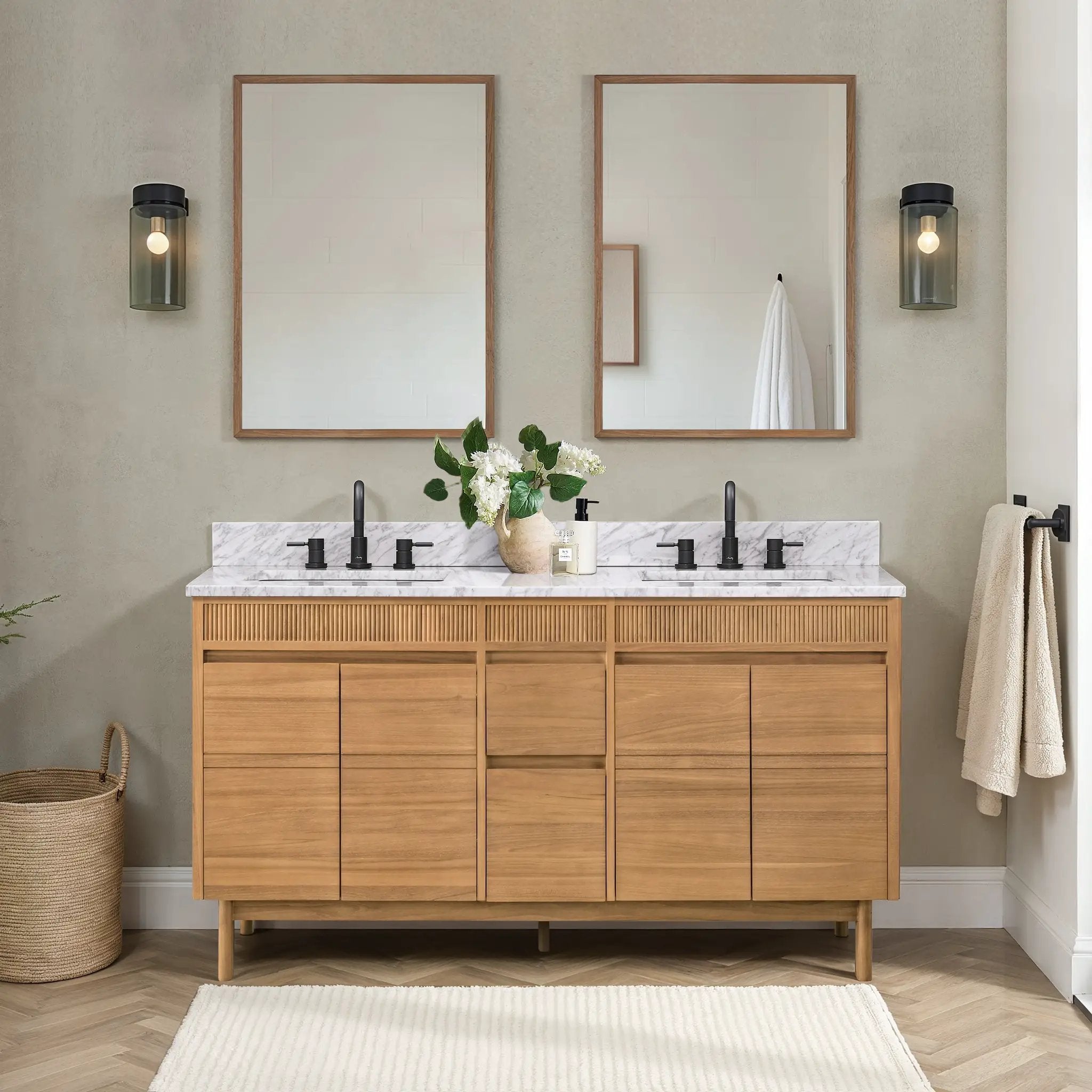 natural teak vanity set