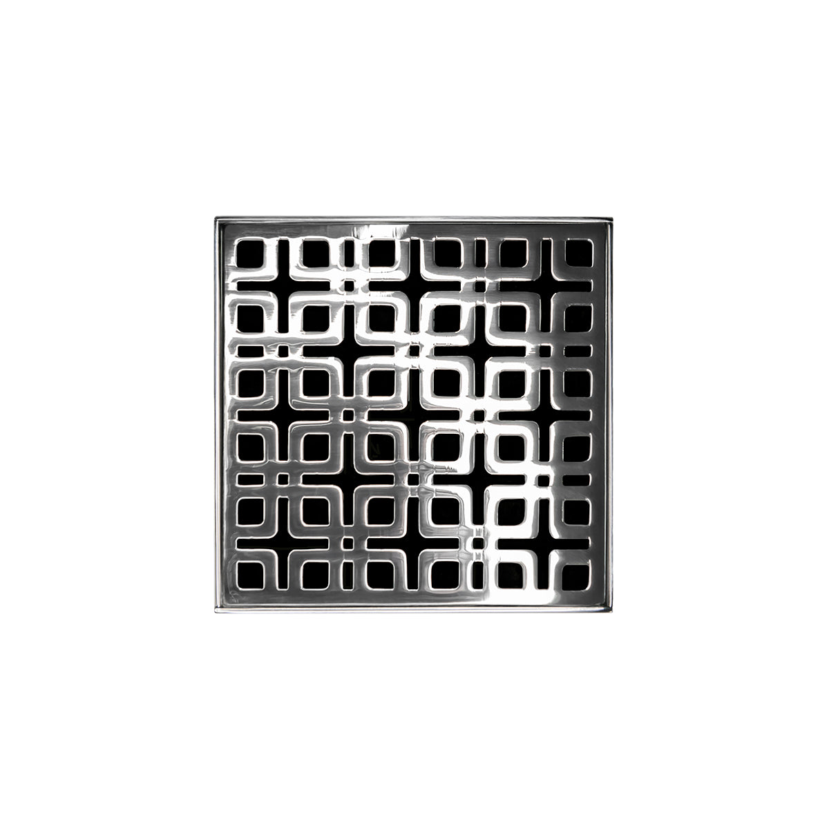 Infinity Drain 4" x 4" KD 4 Complete Kit with Link Pattern Decorative Plate with PVC Drain Body, 2" Outlet
