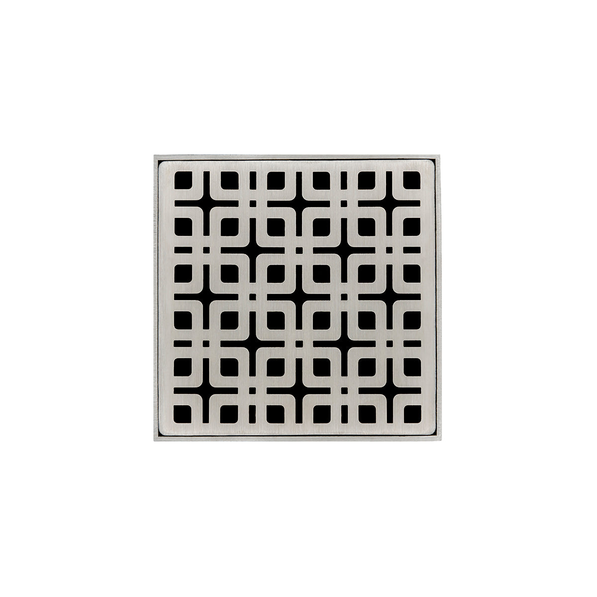Infinity Drain 4" x 4" KD 4 Complete Kit with Link Pattern Decorative Plate with PVC Drain Body, 2" Outlet