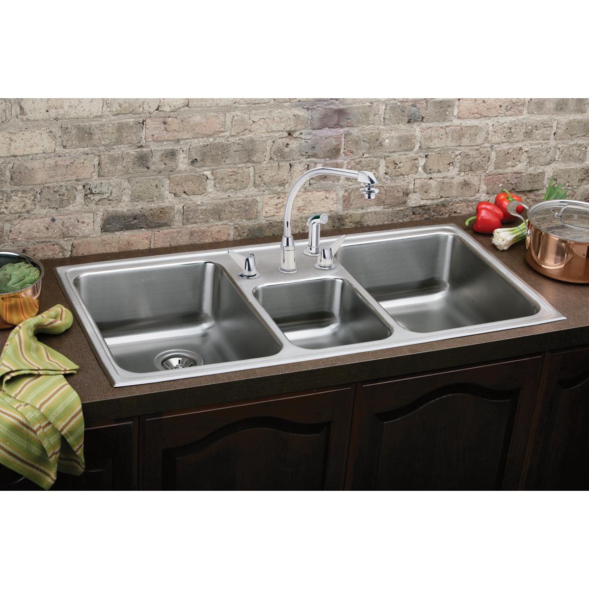 lustrous satin triple bowl drop-in sink
