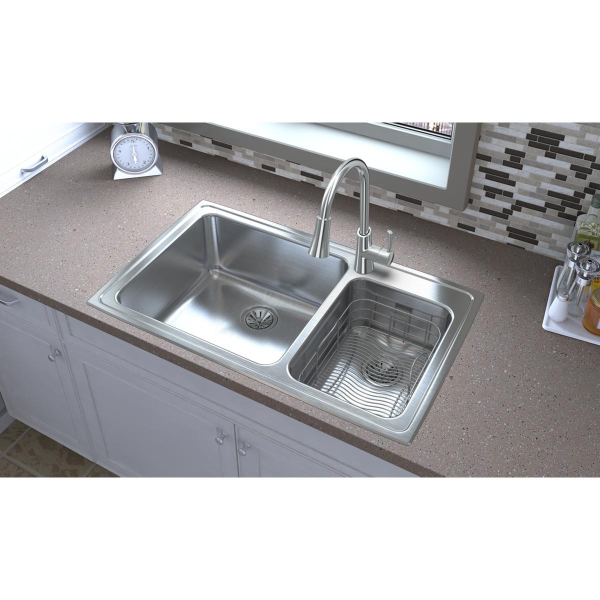 lustrous satin double bowl drop-in sink