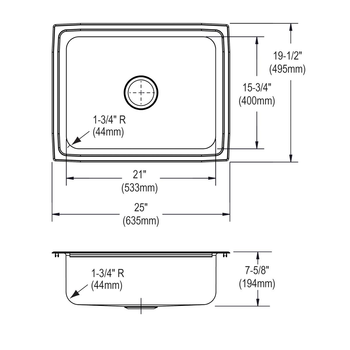 lustrous satin single bowl drop-in sink