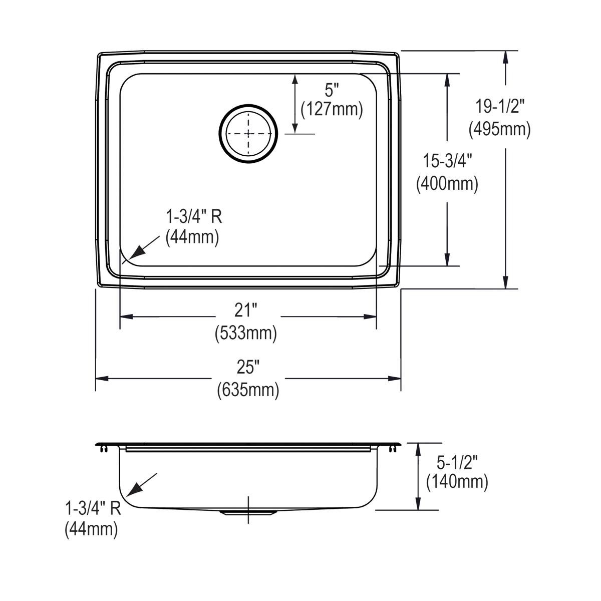 lustrous satin single bowl drop-in ada sink