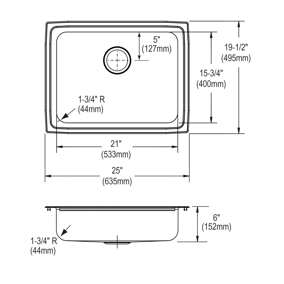 lustrous satin single bowl drop-in ada sink
