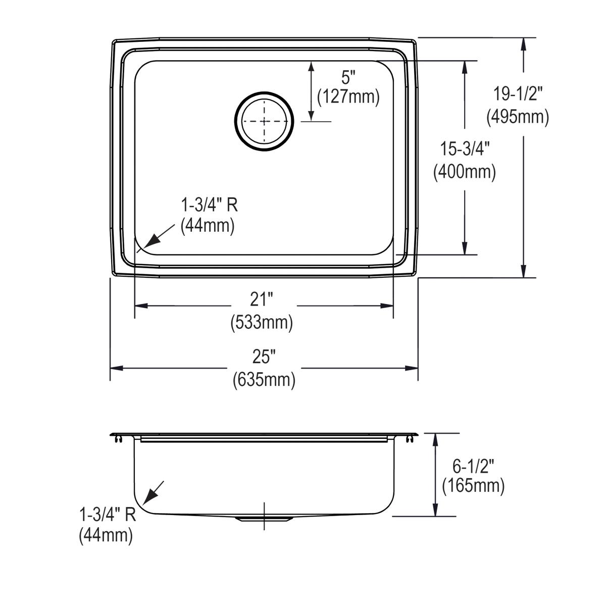 lustrous satin single bowl drop-in ada sink