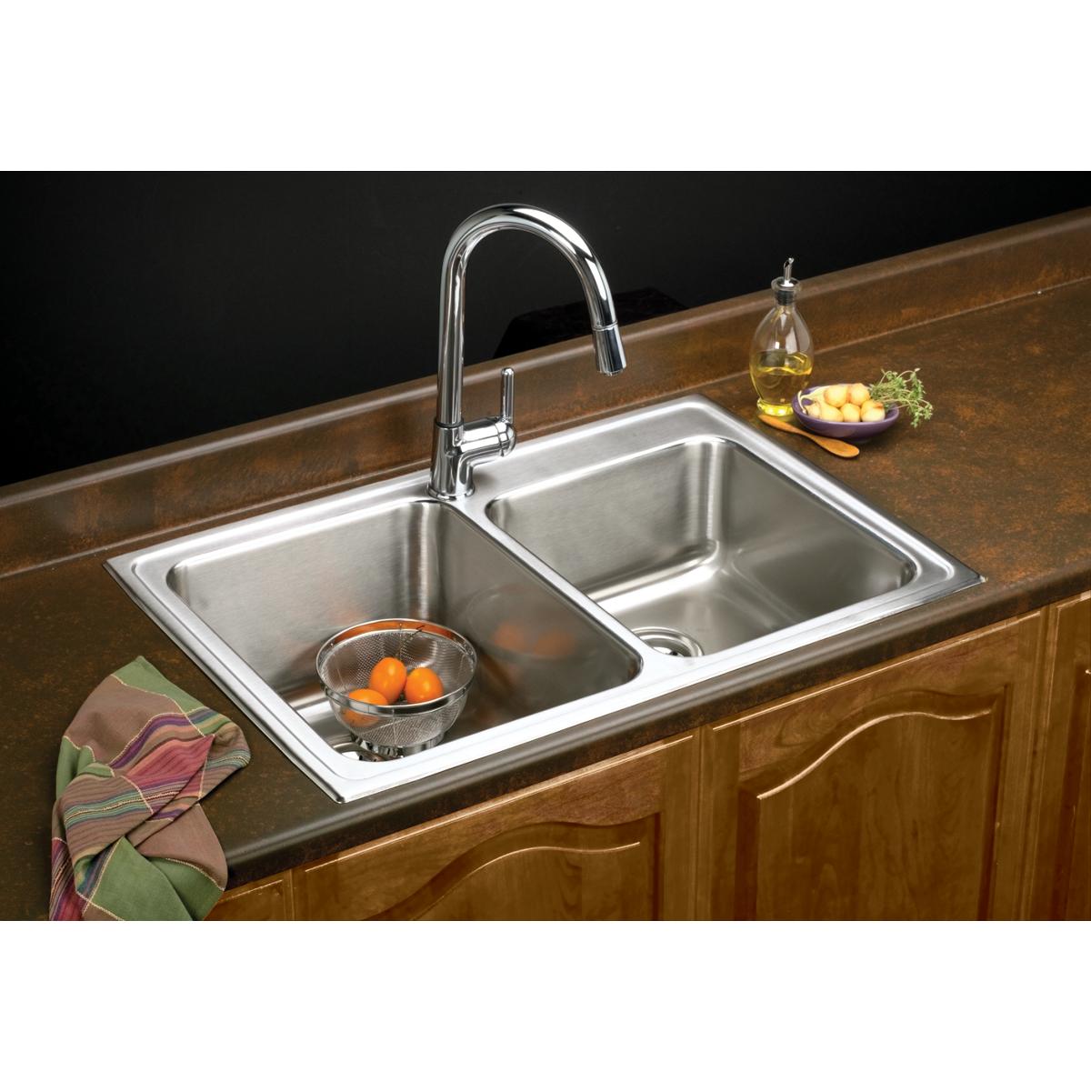 lustrous satin double bowl drop-in sink
