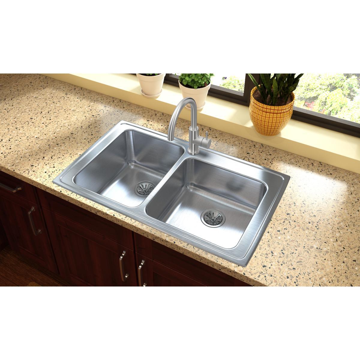 lustrous satin double bowl drop-in sink