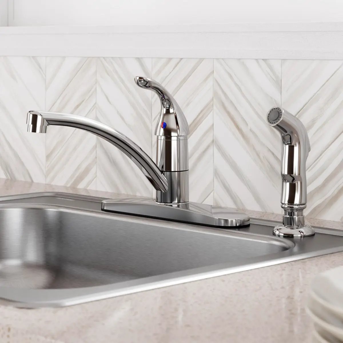 chrome deck mount kitchen faucet
