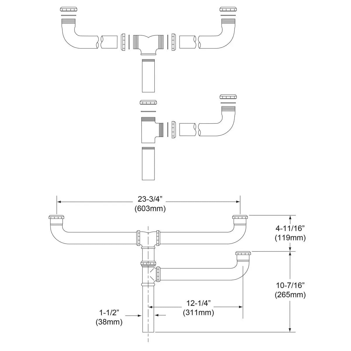 chrome drain fitting center outlet