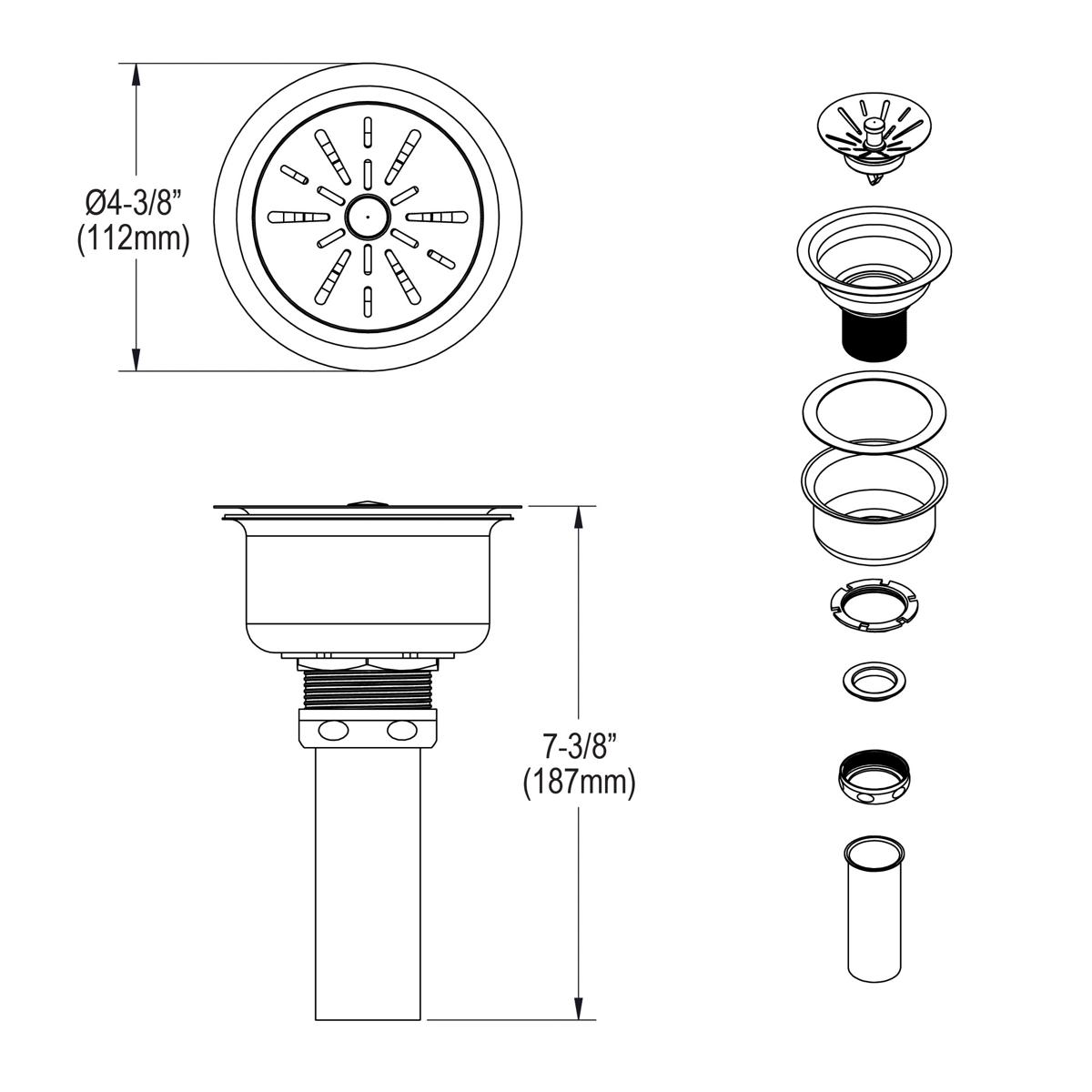 polished stainless steel drain