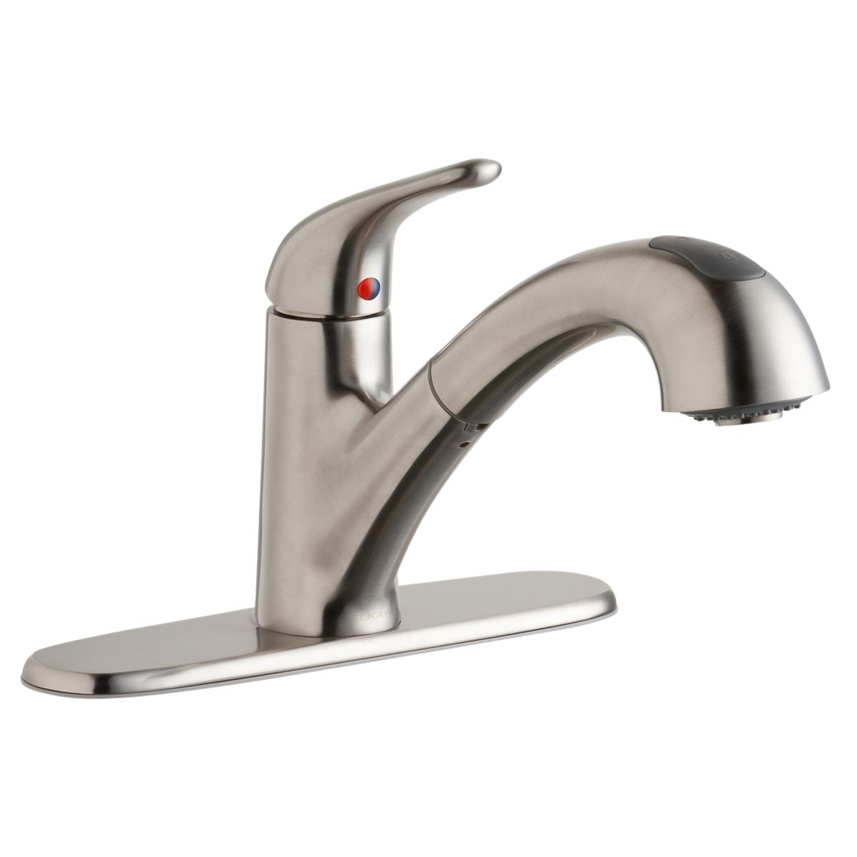 Elkay Everyday Single Hole Deck Mount Kitchen Faucet with Pull-out Spray Lever Handle and Escutcheon