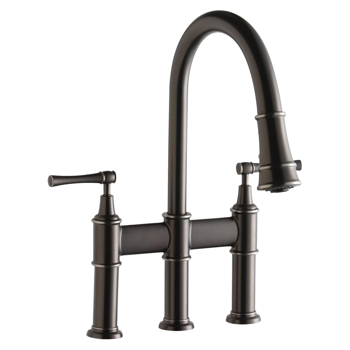 Elkay Explore Three Hole Bridge Faucet with Pull-down Spray and Lever Handles