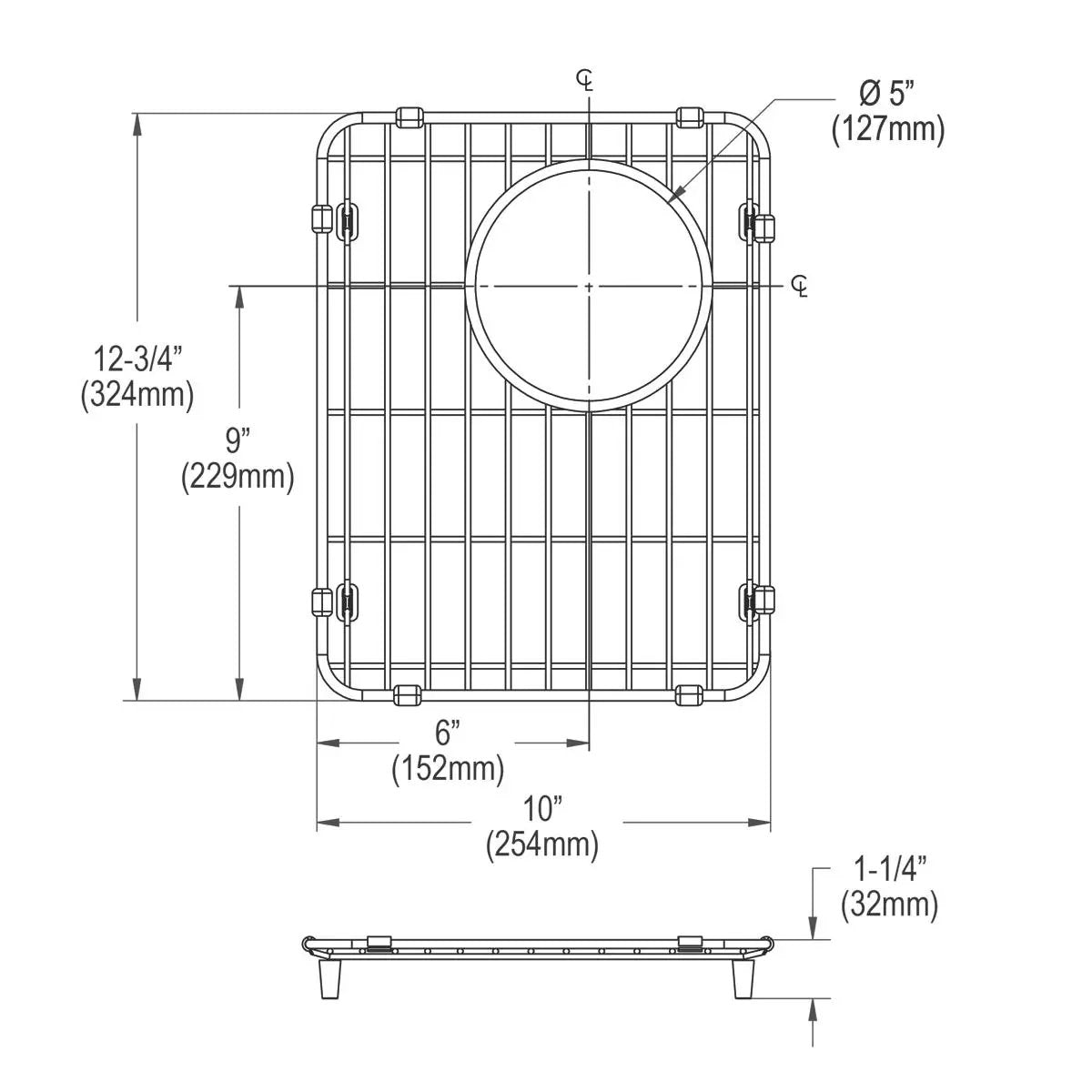 polished stainless steel bottom grid