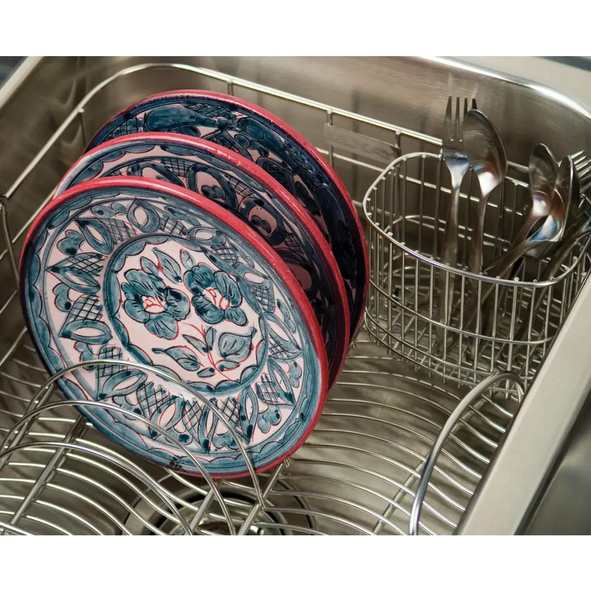 polished stainless steel utensil caddy