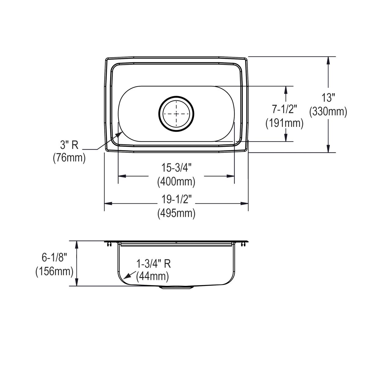 lustrous satin single bowl drop-in bar sink