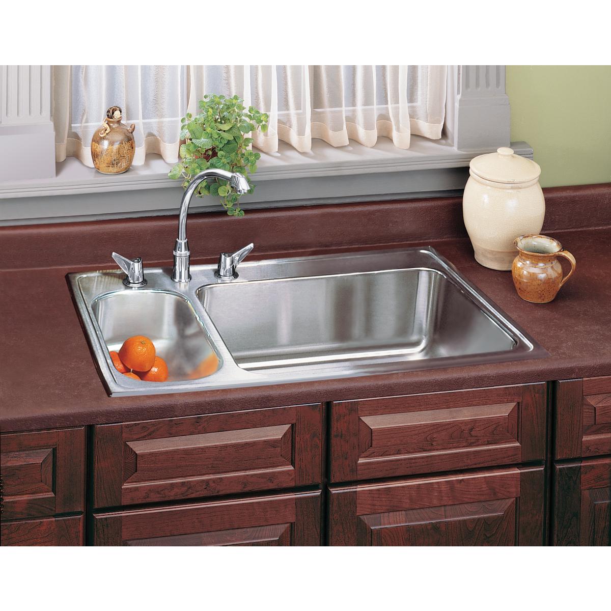 lustrous satin double bowl drop-in sink
