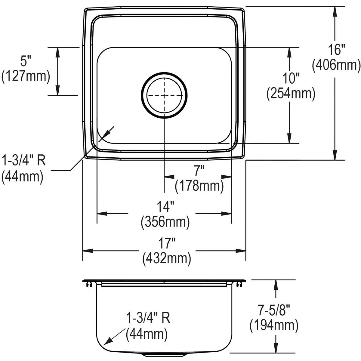 lustertone single bowl drop-in sink