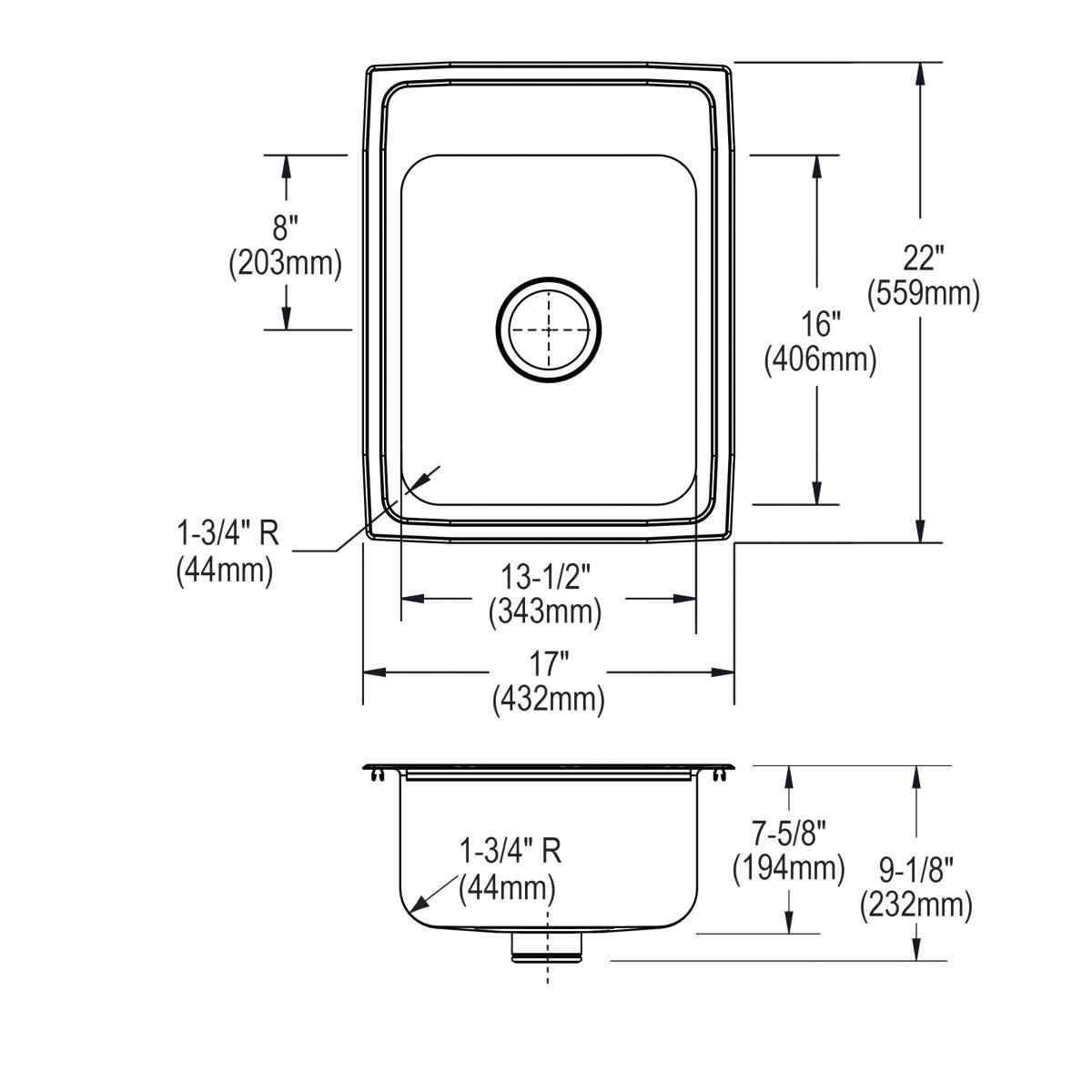 lustrous satin single bowl drop-in sink