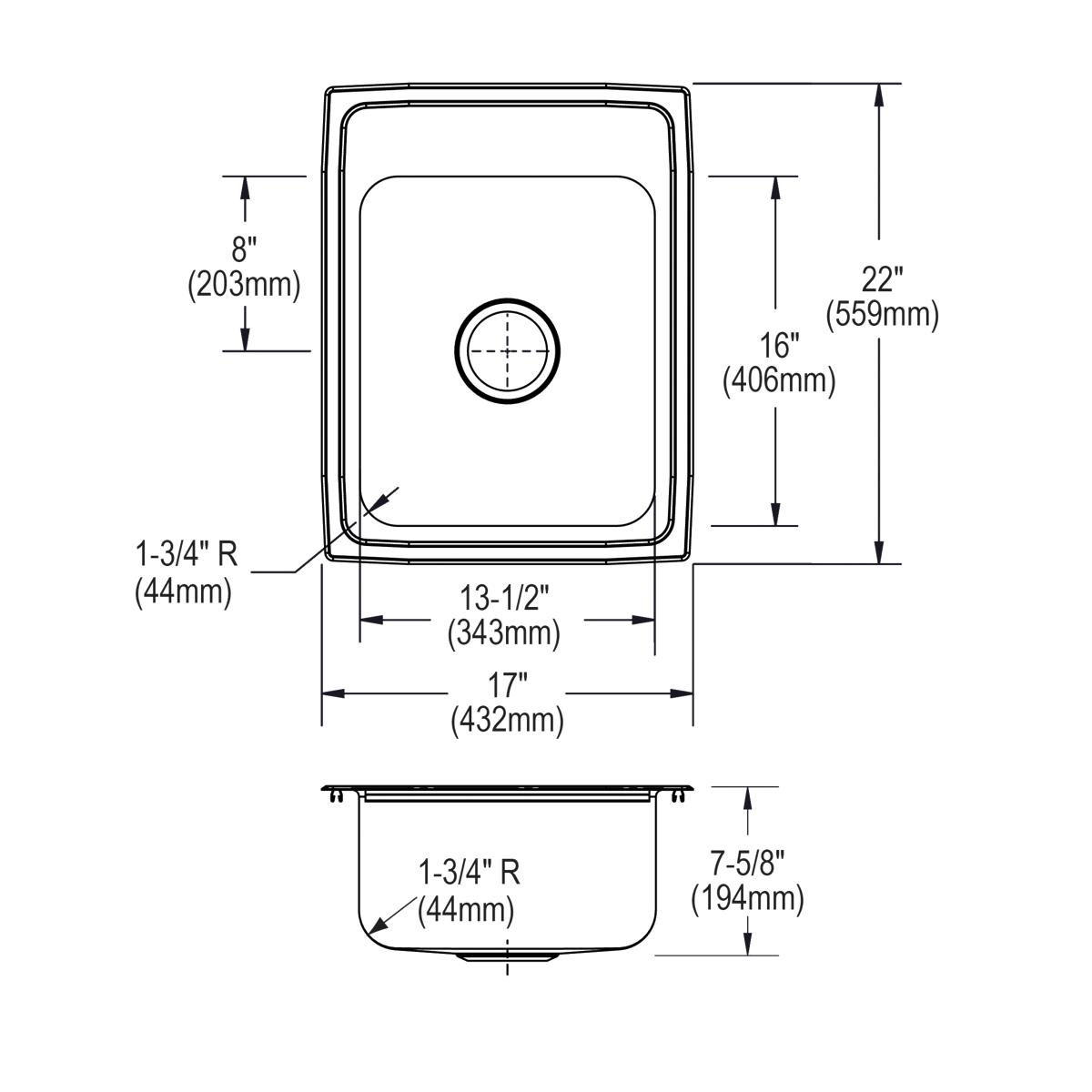 lustrous satin single bowl drop-in sink