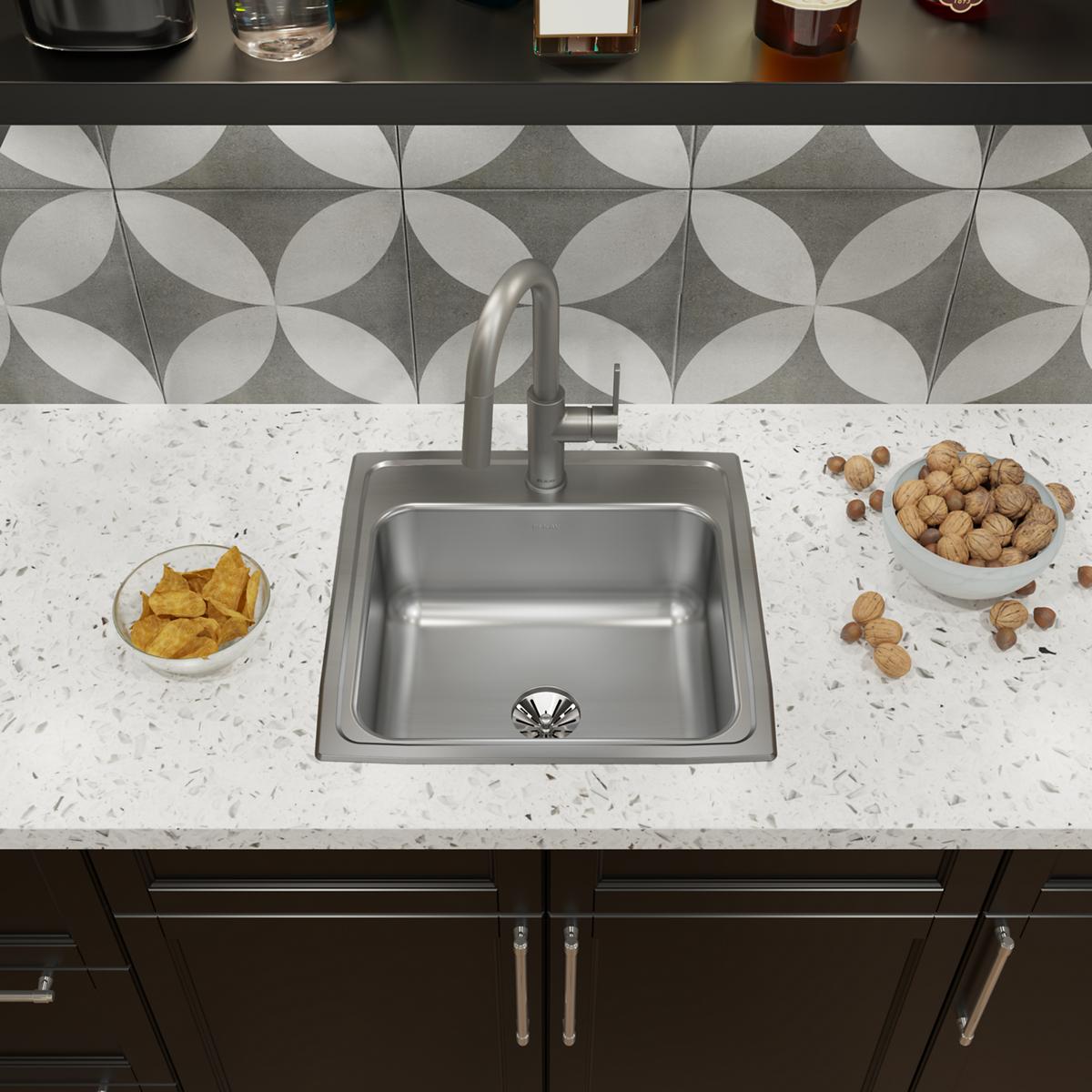 lustrous satin single bowl drop-in sink