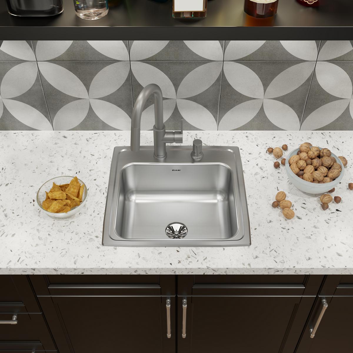 lustrous satin single bowl drop-in sink