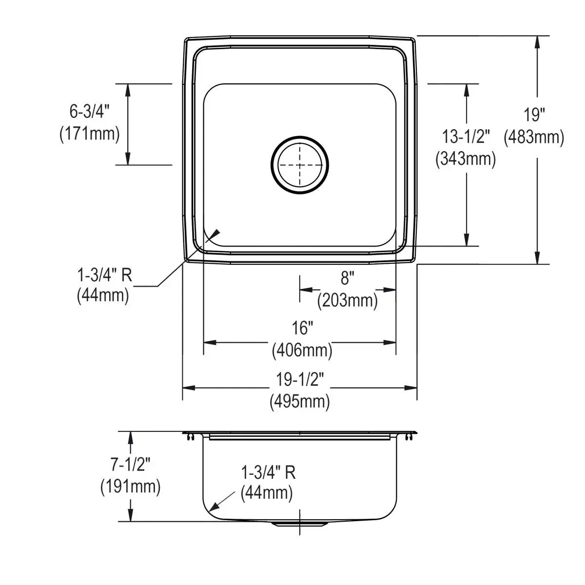lustrous satin single bowl drop-in sink
