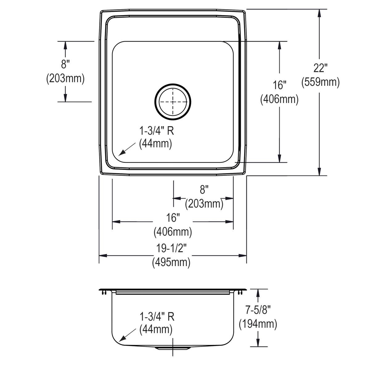 lustrous satin single bowl drop-in sink