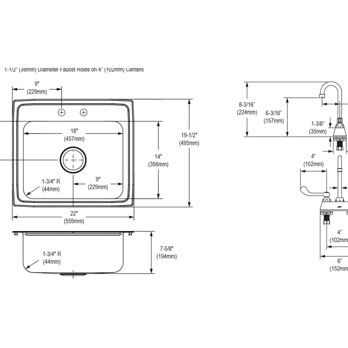 lustrous satin single bowl drop-in sink