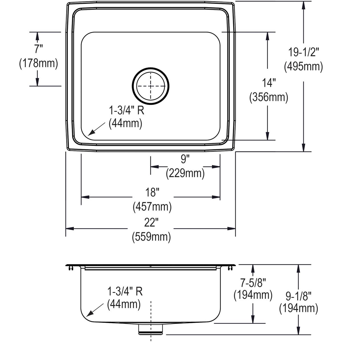 lustrous satin single bowl drop-in sink