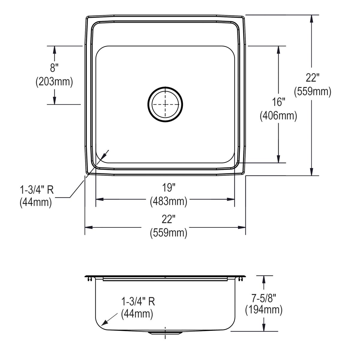 lustrous satin single bowl drop-in sink