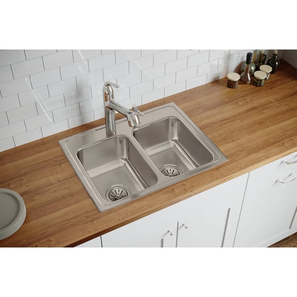 lustertone double bowl drop-in sink