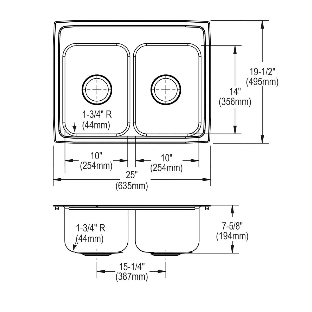 lustrous satin double bowl drop-in sink