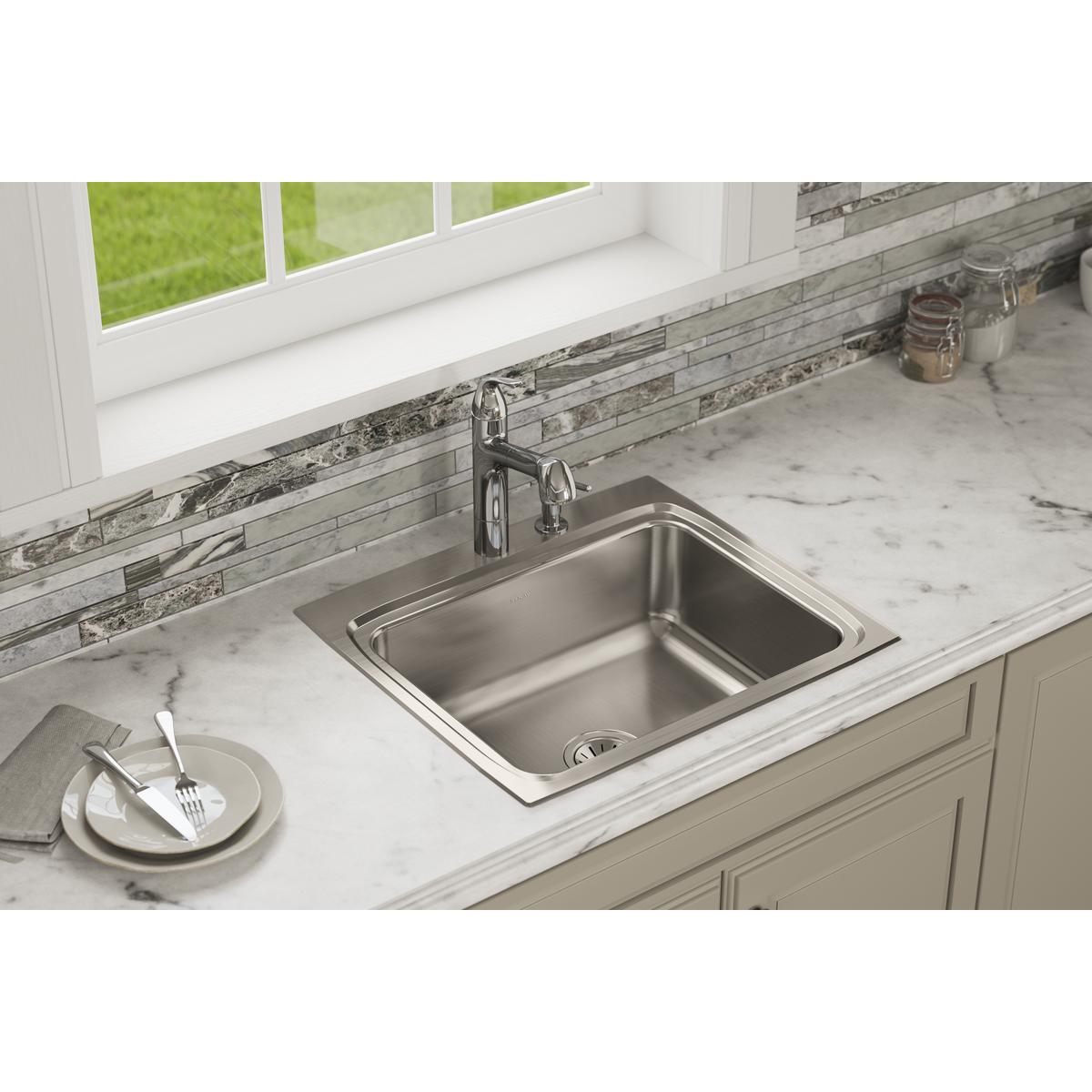 lustrous satin single bowl drop-in sink