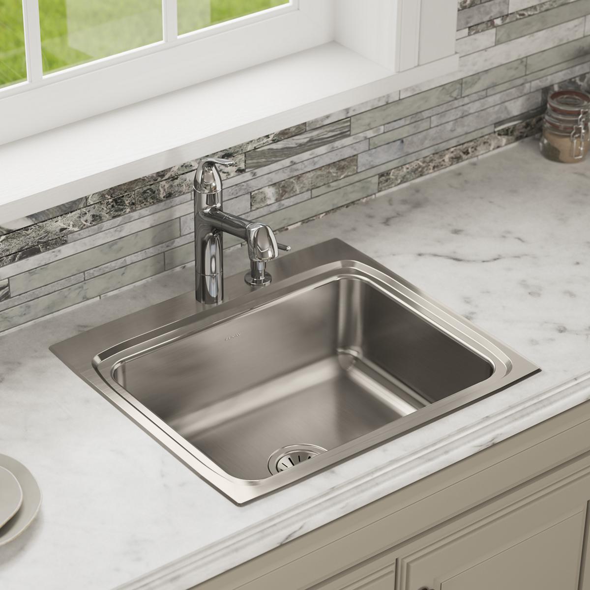 lustrous satin single bowl drop-in sink