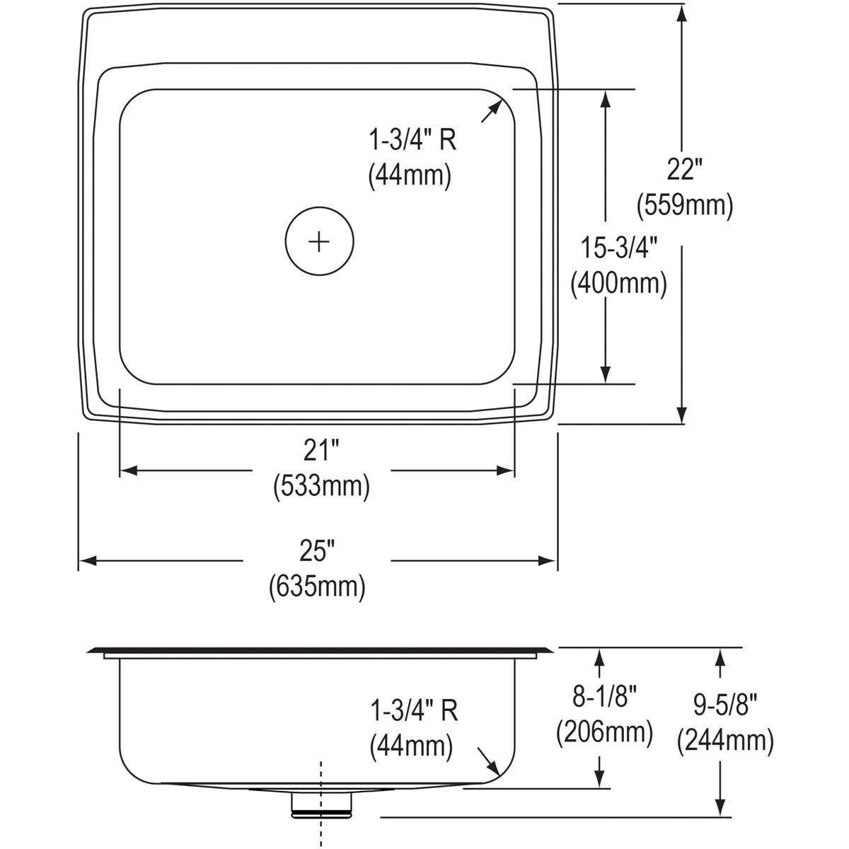 lustrous satin single bowl drop-in sink