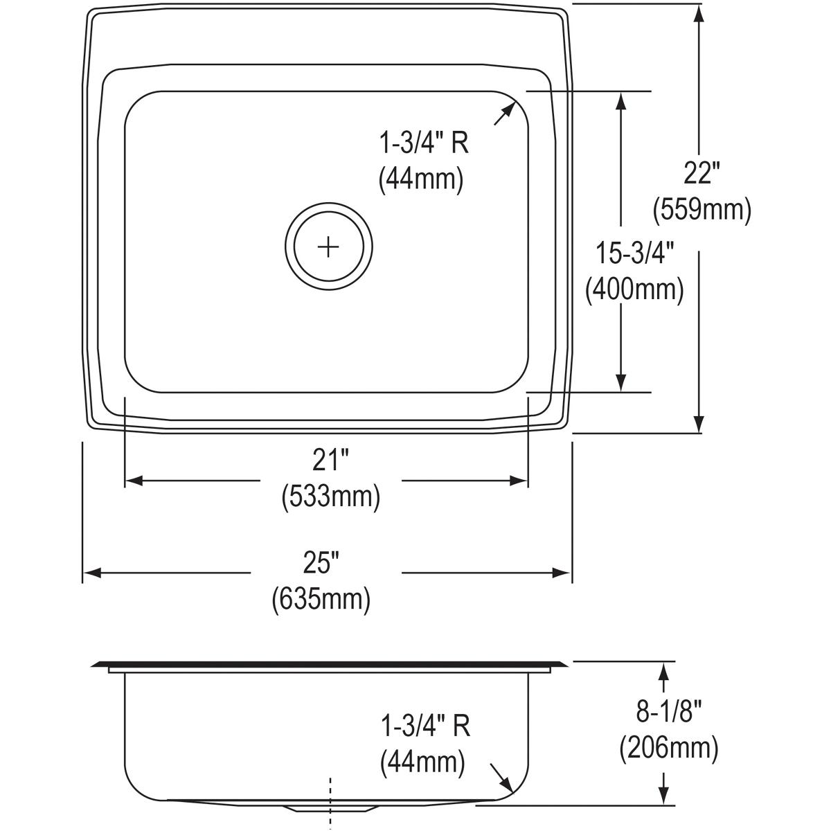 lustrous satin single bowl drop-in sink