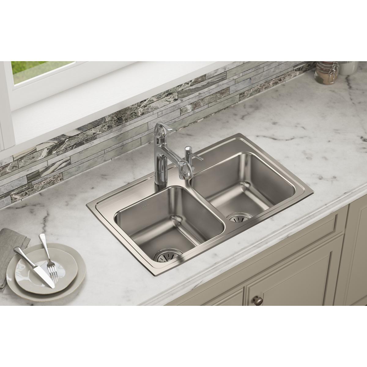 lustrous satin double bowl drop-in sink