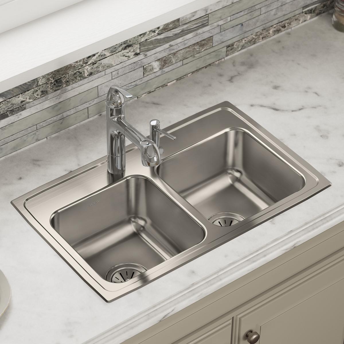 lustrous satin double bowl drop-in sink